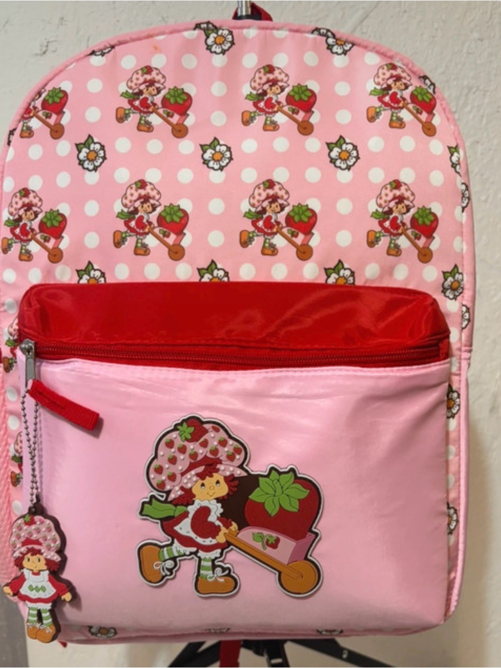 Strawberry Character Pink Kids Backpack with Red Accents